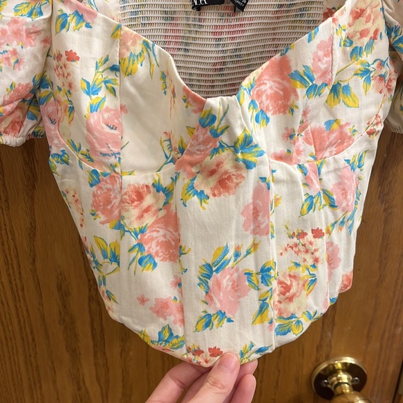 Zara Puff Sleeve Floral Printed Bustier Blouse - Picture 8 of 13